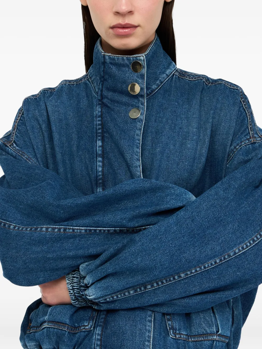 LIU JO Denim bomberjack met hoge hals en ballonmouwen Blauw