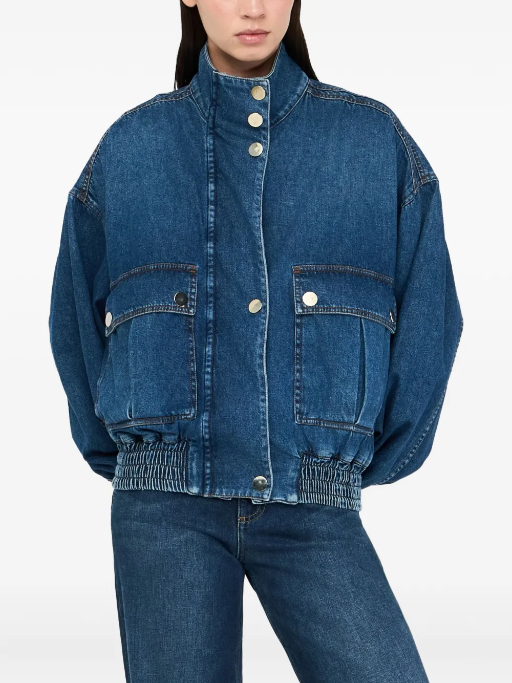 LIU JO Denim bomberjack met hoge hals en ballonmouwen Blauw