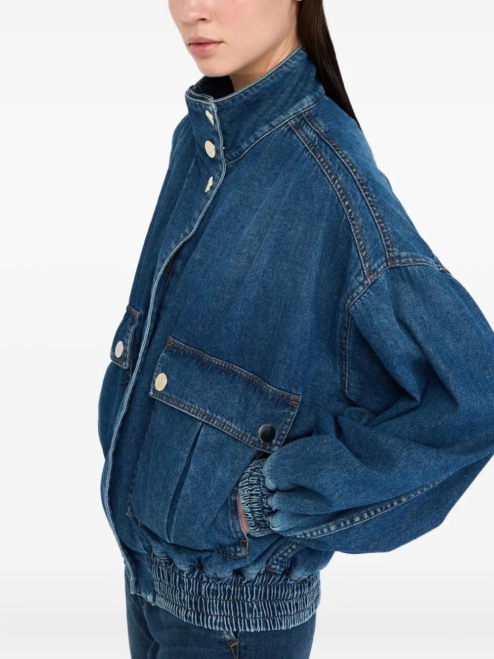 LIU JO Denim bomberjack met hoge hals en ballonmouwen Blauw