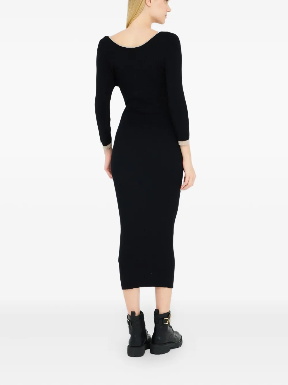 LIU JO ribbed-knit knotted midi dress Zwart