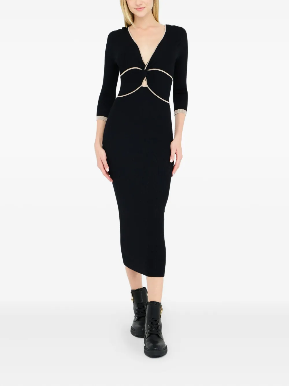 LIU JO ribbed-knit knotted midi dress Zwart
