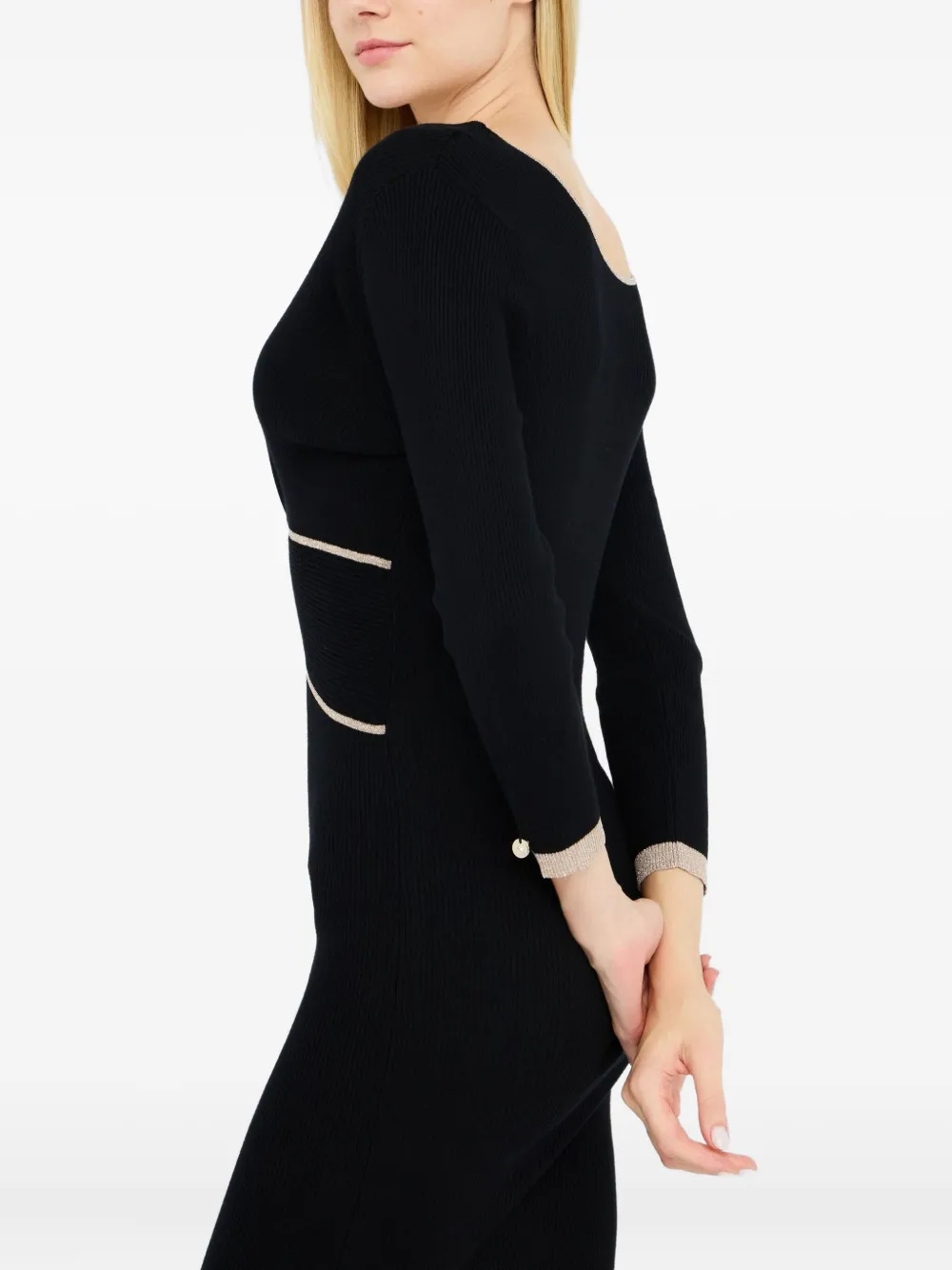 LIU JO ribbed-knit knotted midi dress Zwart