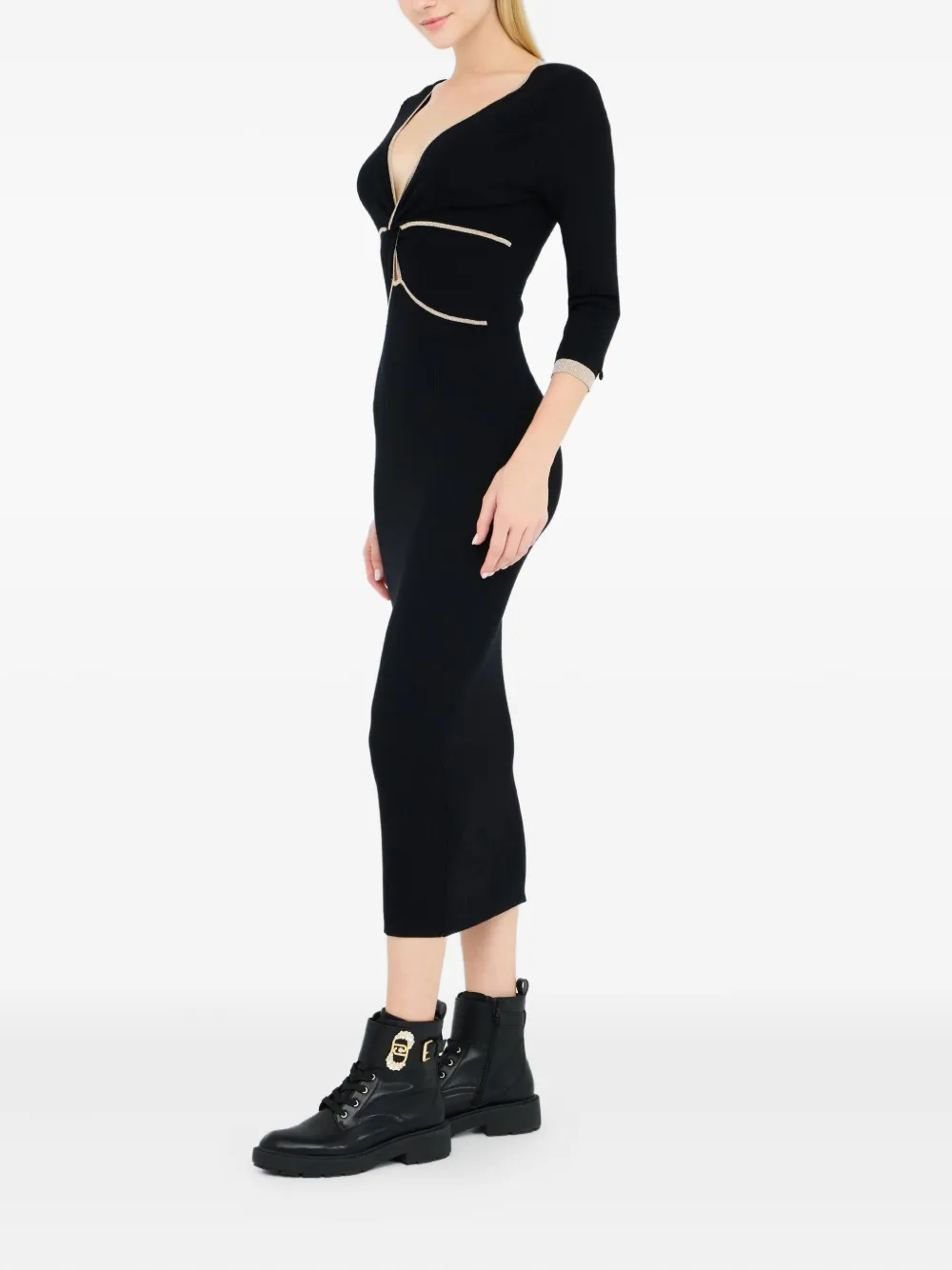 LIU JO ribbed-knit knotted midi dress Zwart