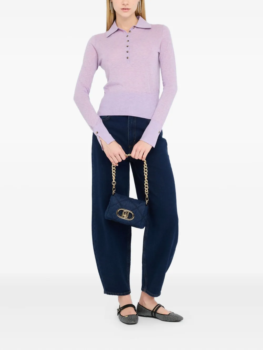 LIU JO Cotton and cashmere polo shirt Paars