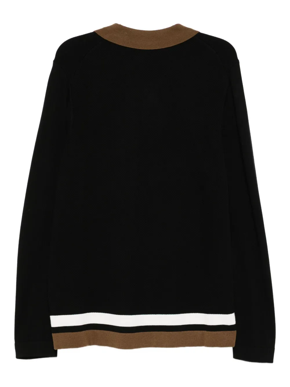 Hugo Boss Button-up Sweater With Contrast Stripes In Black