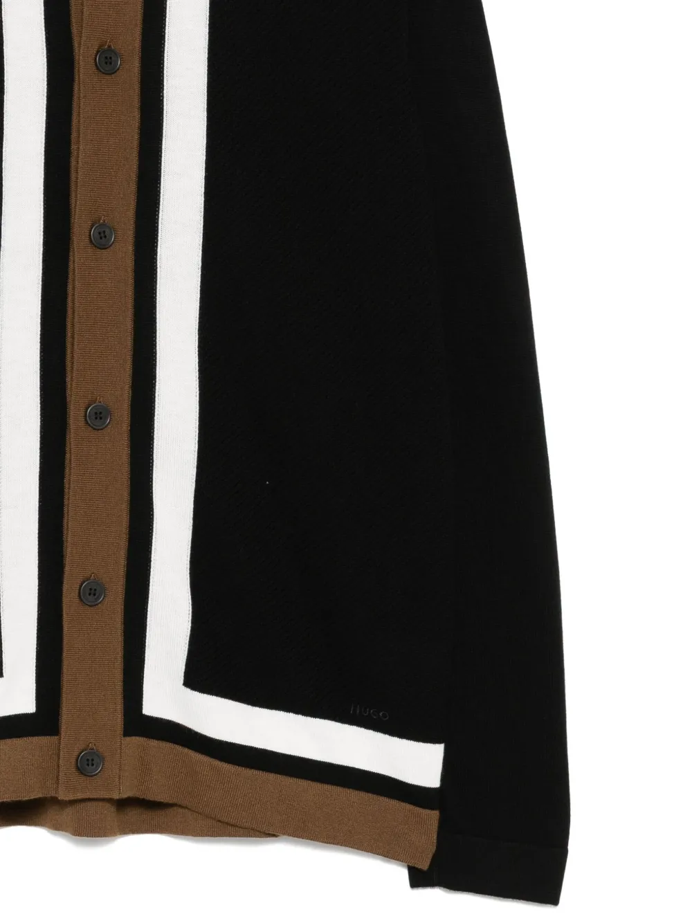 Hugo Boss Button-up Sweater With Contrast Stripes In Black