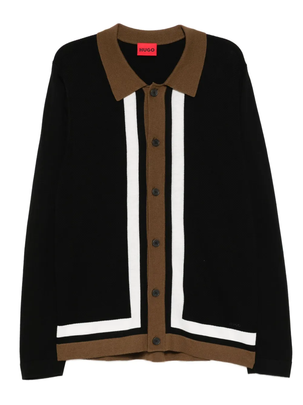 Hugo Boss Button-up Sweater With Contrast Stripes In Black