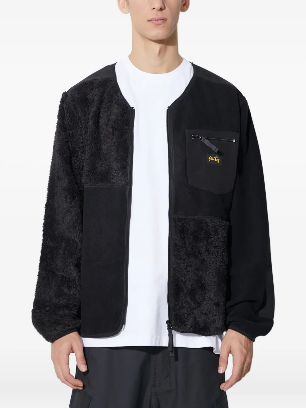 stan ray fleece panelled zip-up jacket - ブラック stan ray fleece panelled zip-up jacket - ブラック