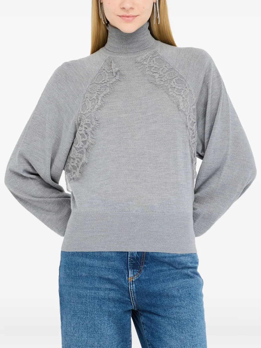 Liu •jo Wool Turtleneck With Lace In Gray