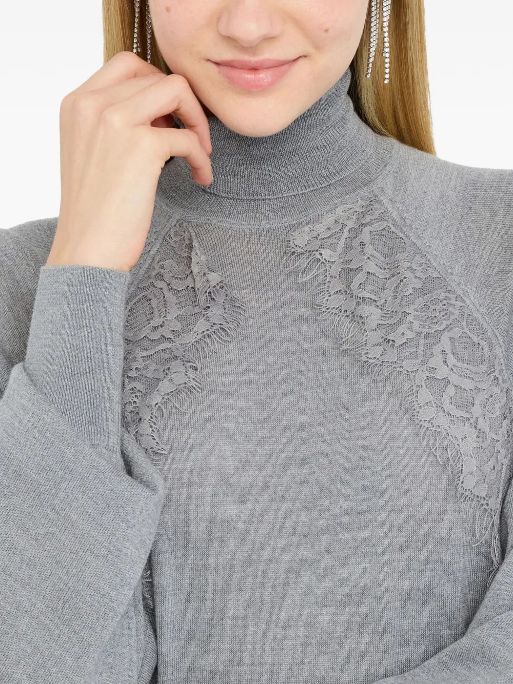 Liu •jo Wool Turtleneck With Lace In Gray