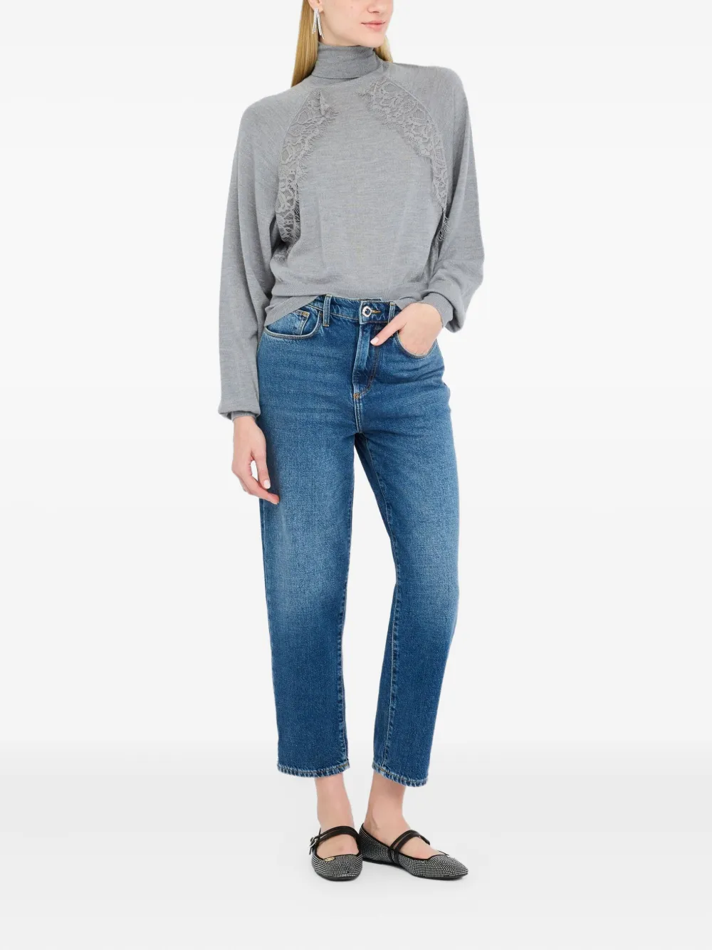 Liu •jo Wool Turtleneck With Lace In Gray