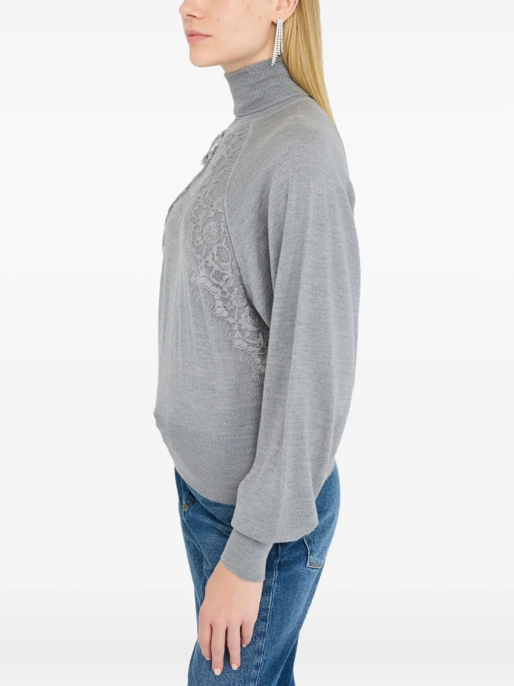 Liu •jo Wool Turtleneck With Lace In Gray