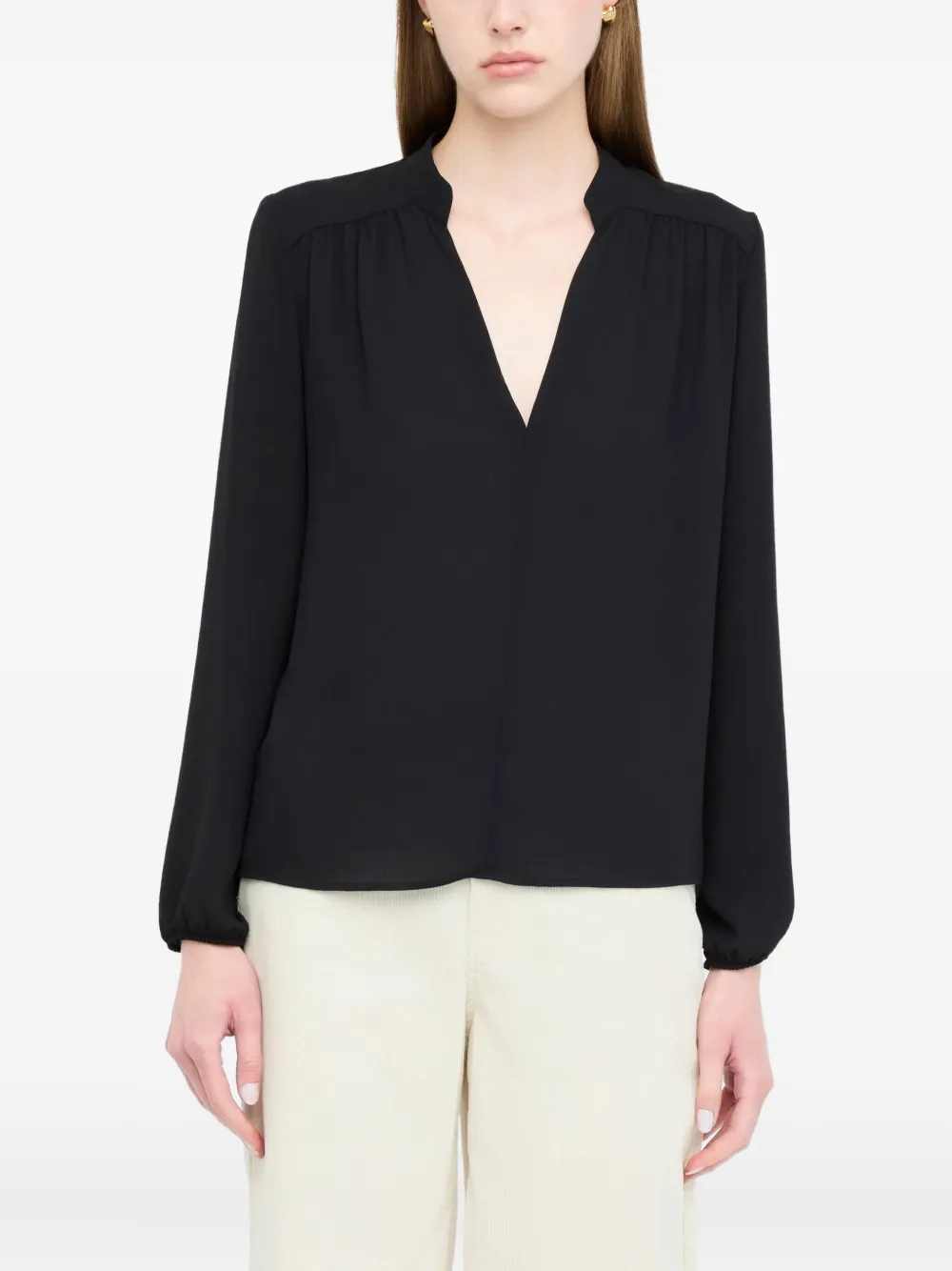 LIU JO mandarin-collar V-neck blouse Zwart
