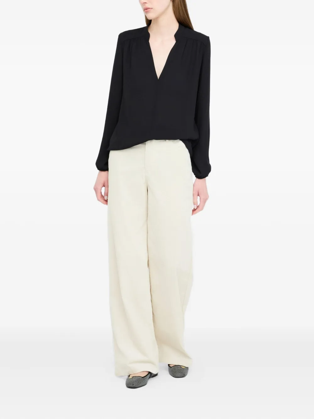 LIU JO mandarin-collar V-neck blouse Zwart