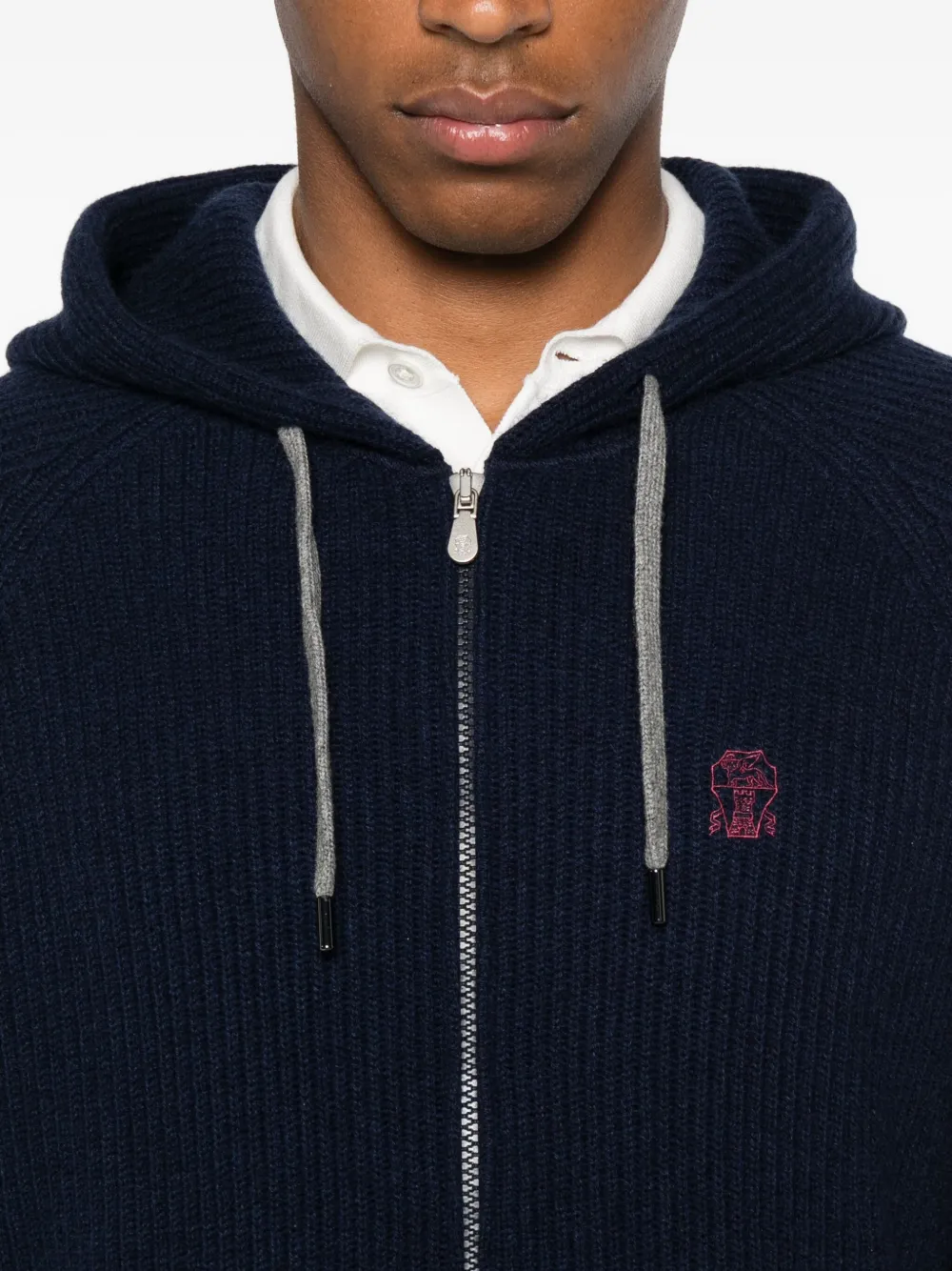 Brunello Cucinelli zip-up hooded cardigan Blauw