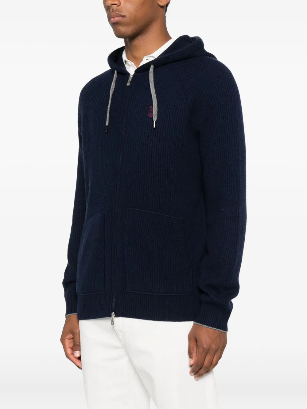 Brunello Cucinelli zip-up hooded cardigan Blauw