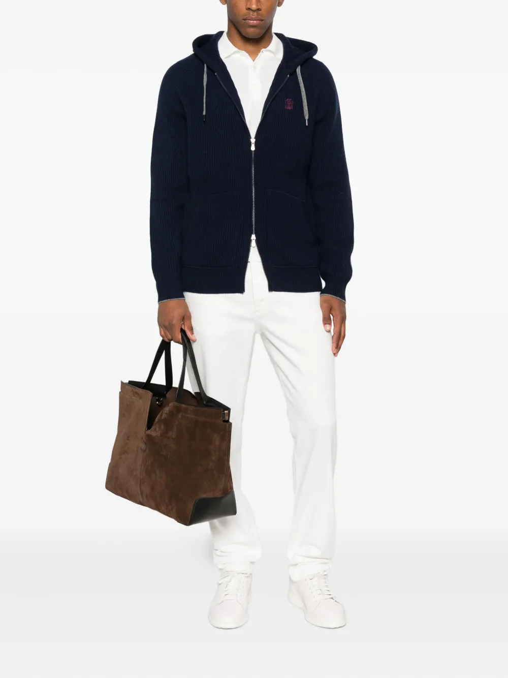 Brunello Cucinelli zip-up hooded cardigan Blauw