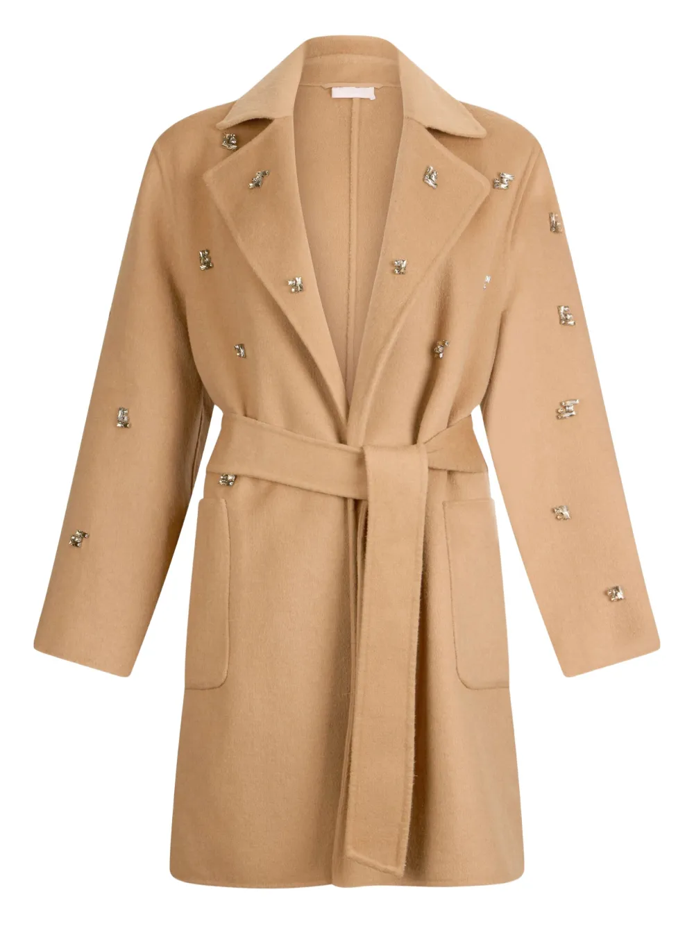 Liu •jo Wool Coat With Bejewelled Embroidery In Brown