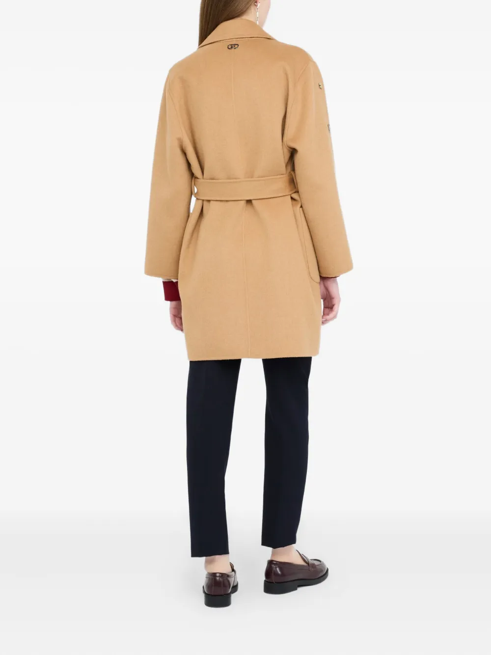 Liu •jo Wool Coat With Bejewelled Embroidery In Brown