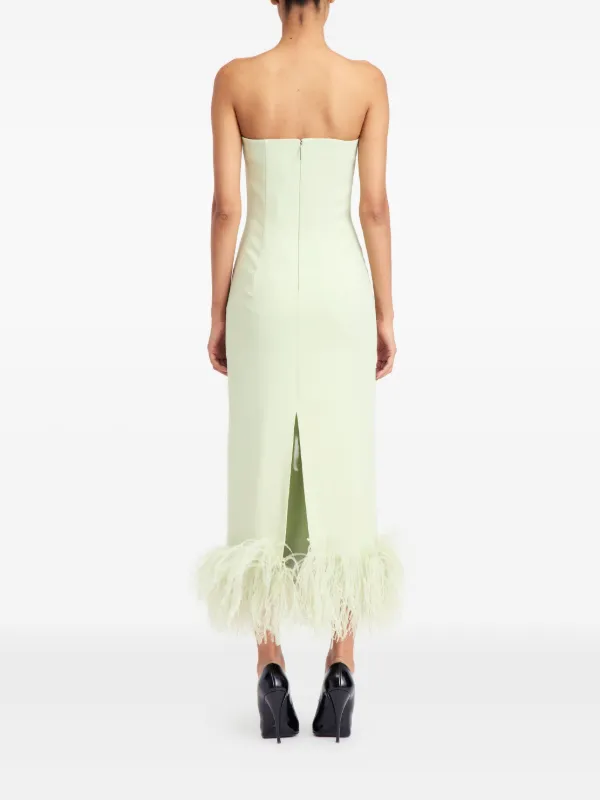 16Arlington Minelli feather-trim Midi Dress | Green | FARFETCH