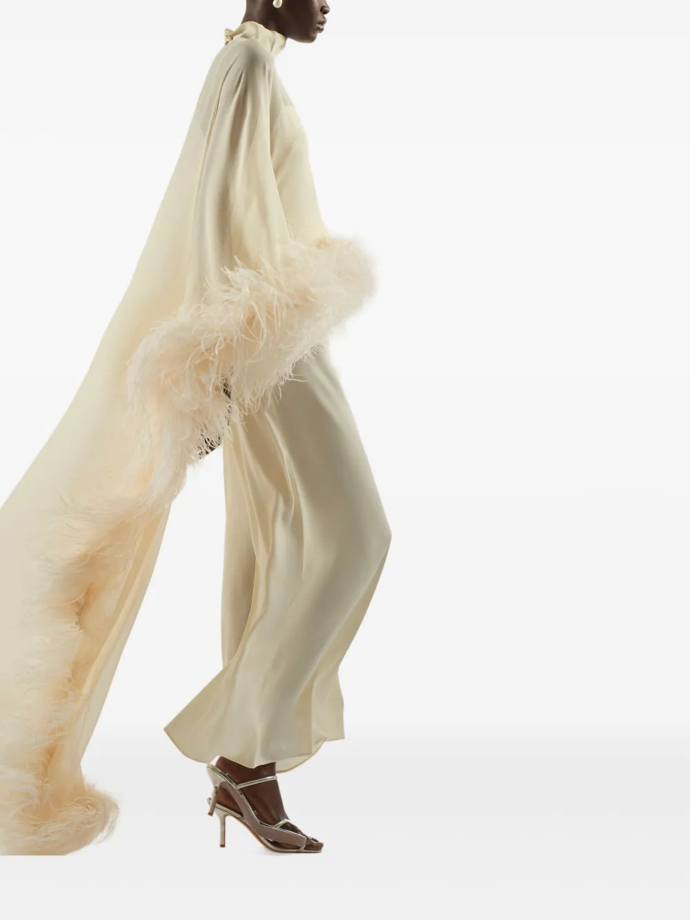 Taller Marmo Maxi-jurk verfraaid met veren Beige