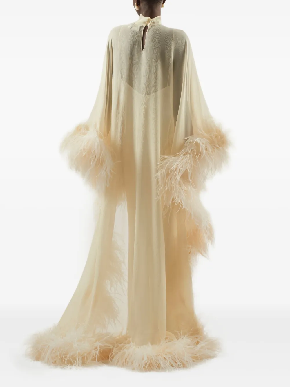 Taller Marmo Maxi-jurk verfraaid met veren Beige