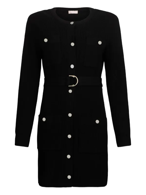 LIU JO padded-shoulder Belted Knit Dress | Black | FARFETCH GE LIU JO padded-shoulder Belted Knit Dress | Black | FARFETCH GE