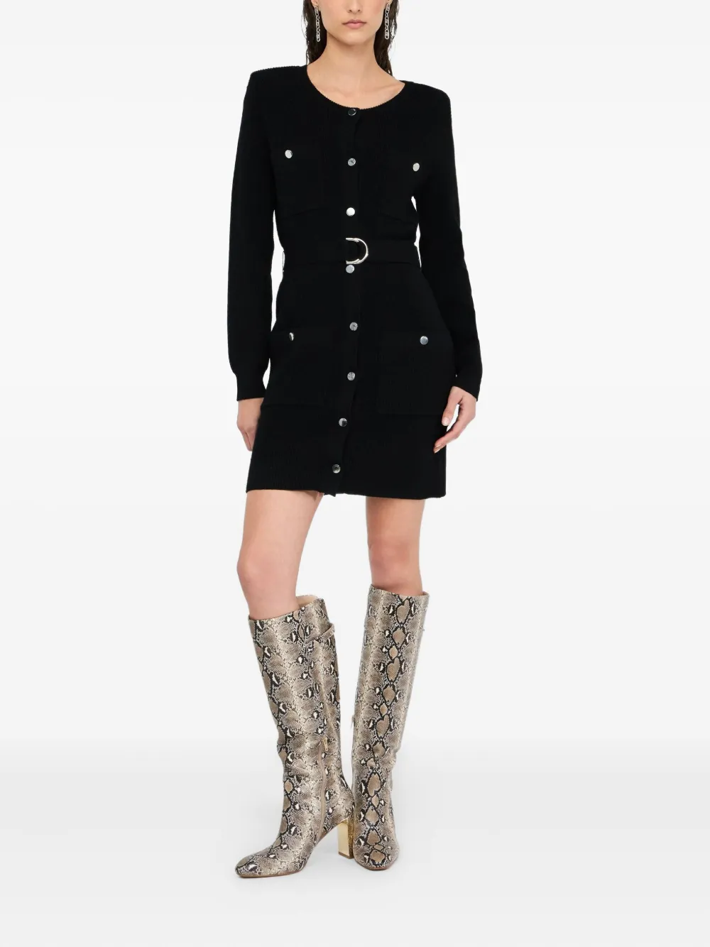 LIU JO padded-shoulder belted knit dress - Zwart