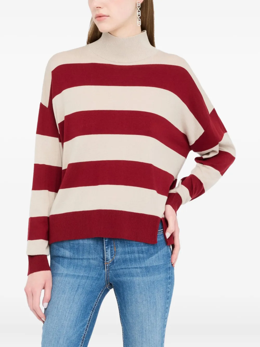Liu •jo Striped Wool-blend Mock Polo-neck In Red