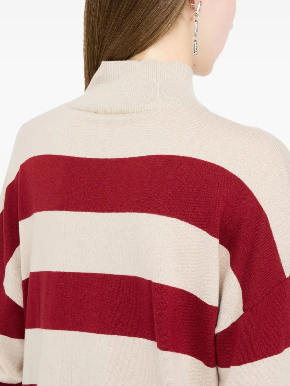 Liu •jo Striped Wool-blend Mock Polo-neck In Red