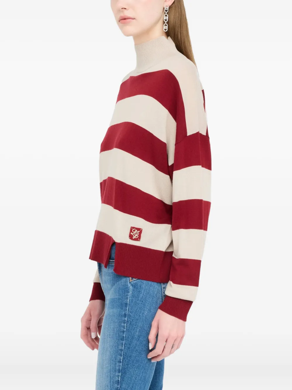 Liu •jo Striped Wool-blend Mock Polo-neck In Red