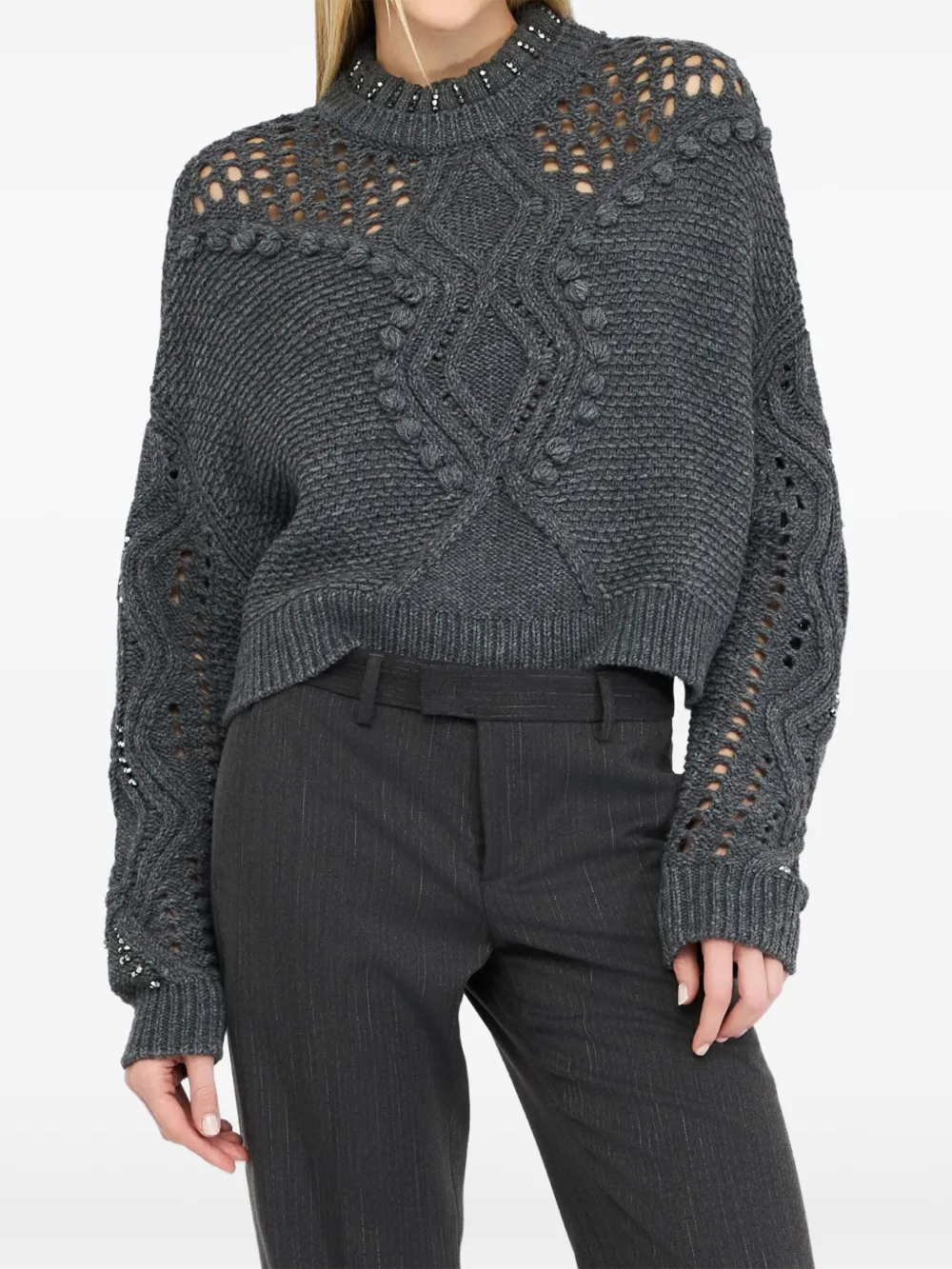 LIU JO Verfraaide opengebreide trui Grijs