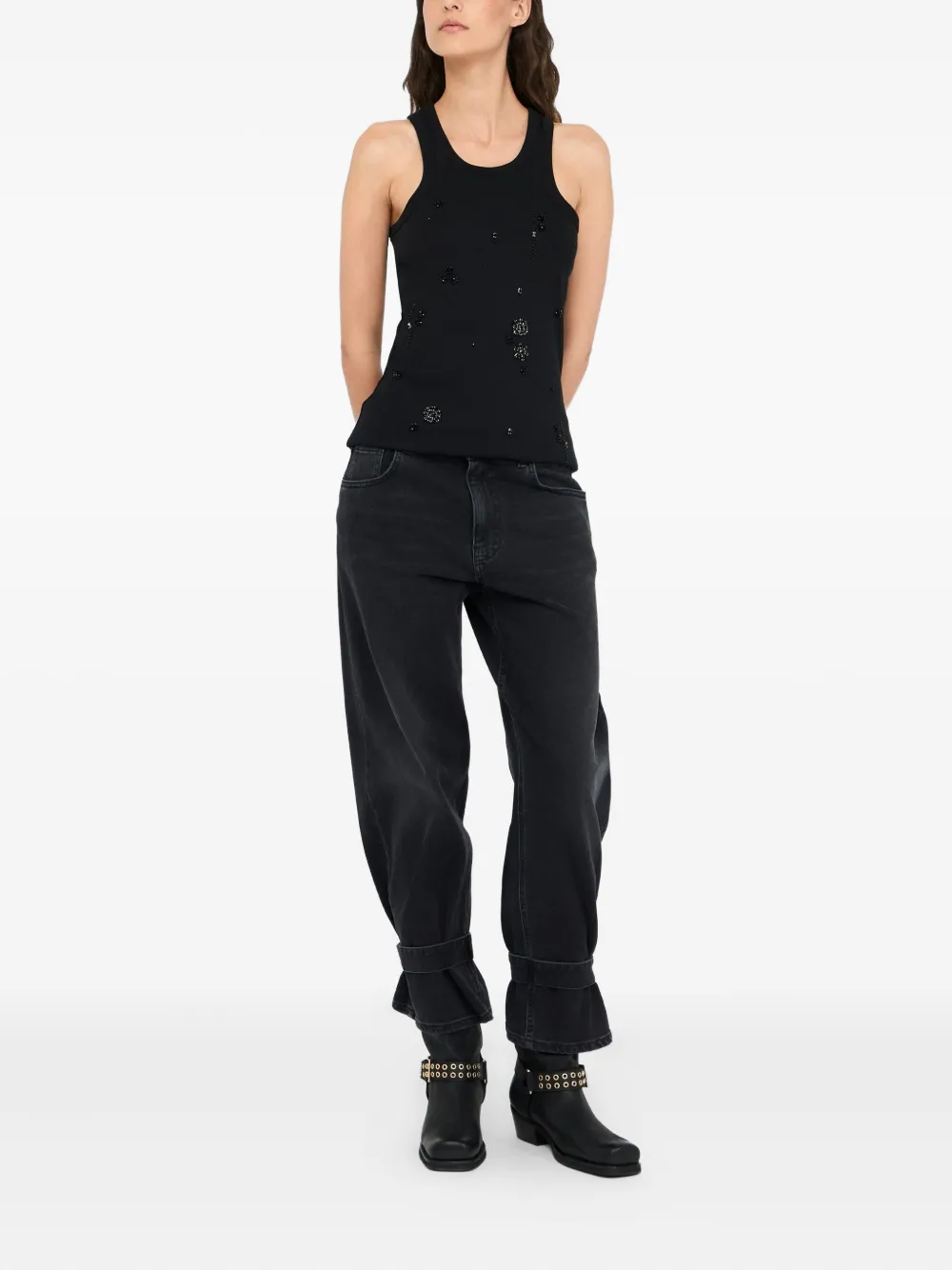 LIU JO Jeans met logoplakkaat en ruches - Zwart