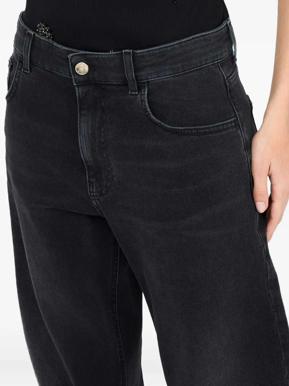 LIU JO Jeans met logoplakkaat en ruches Zwart