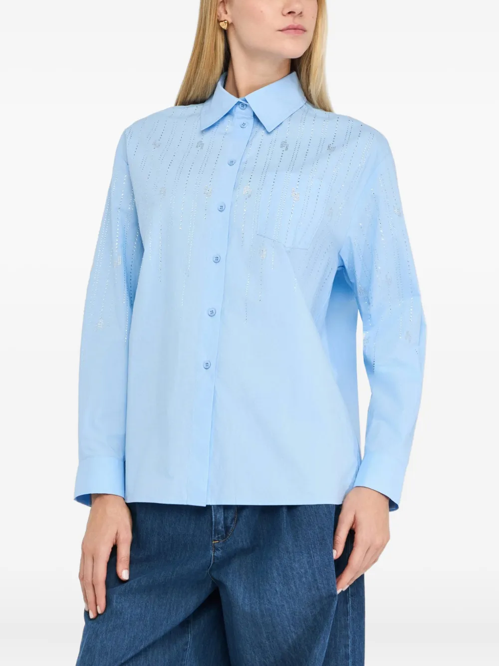 LIU JO gem-embellished classic-collar shirt Blauw