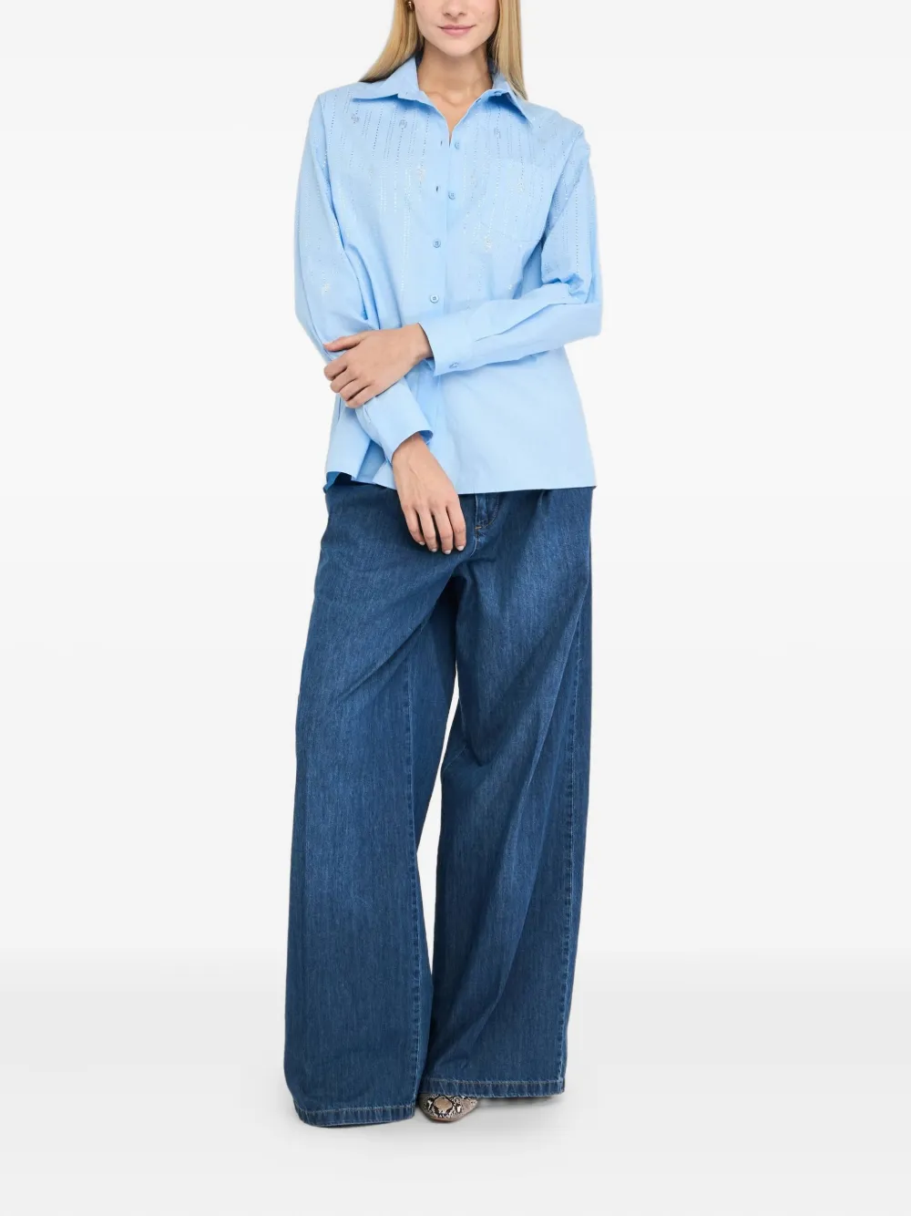 LIU JO gem-embellished classic-collar shirt Blauw