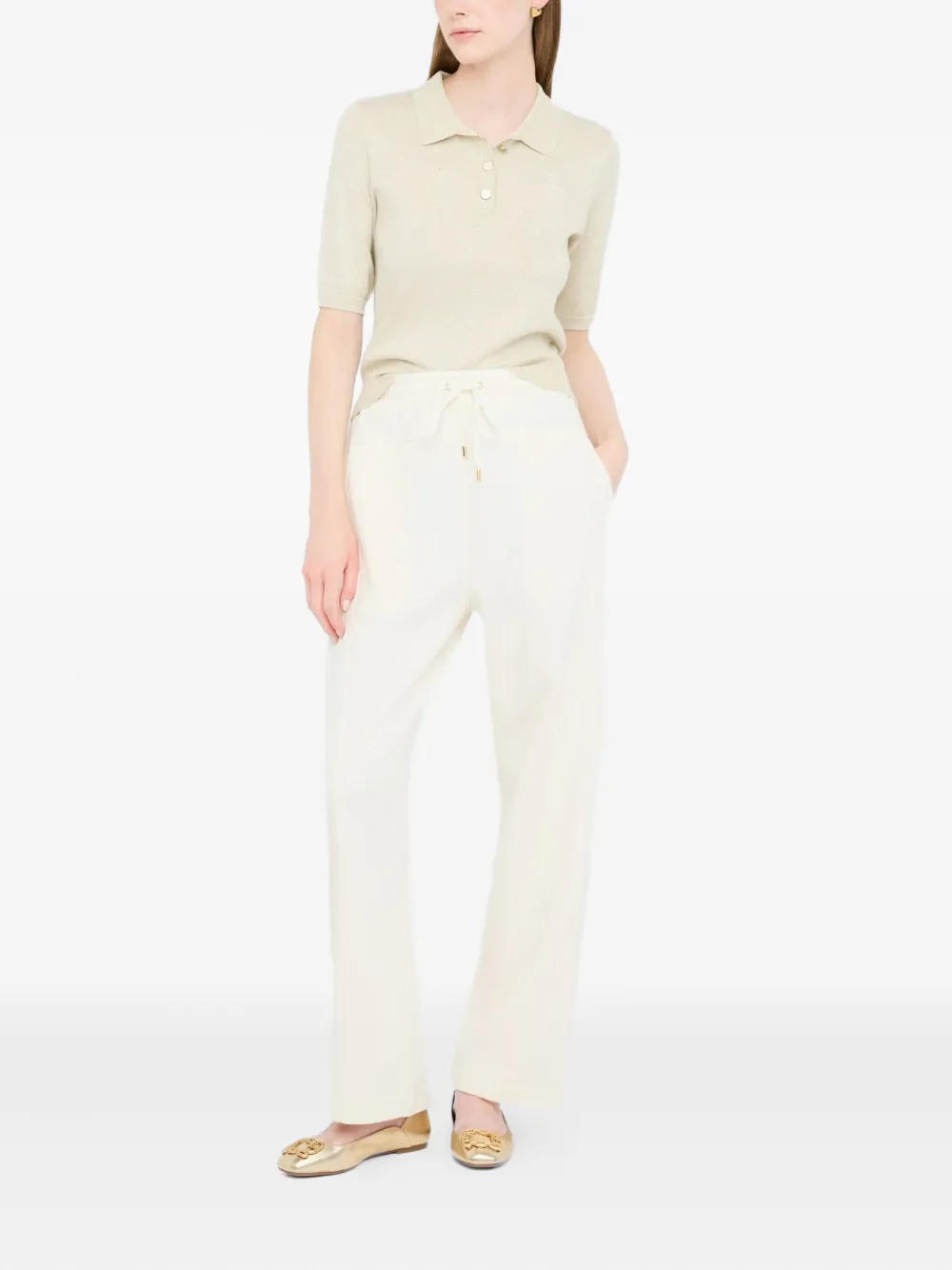 Liu •jo Lurex® Knit Polo-shirt In Neutral