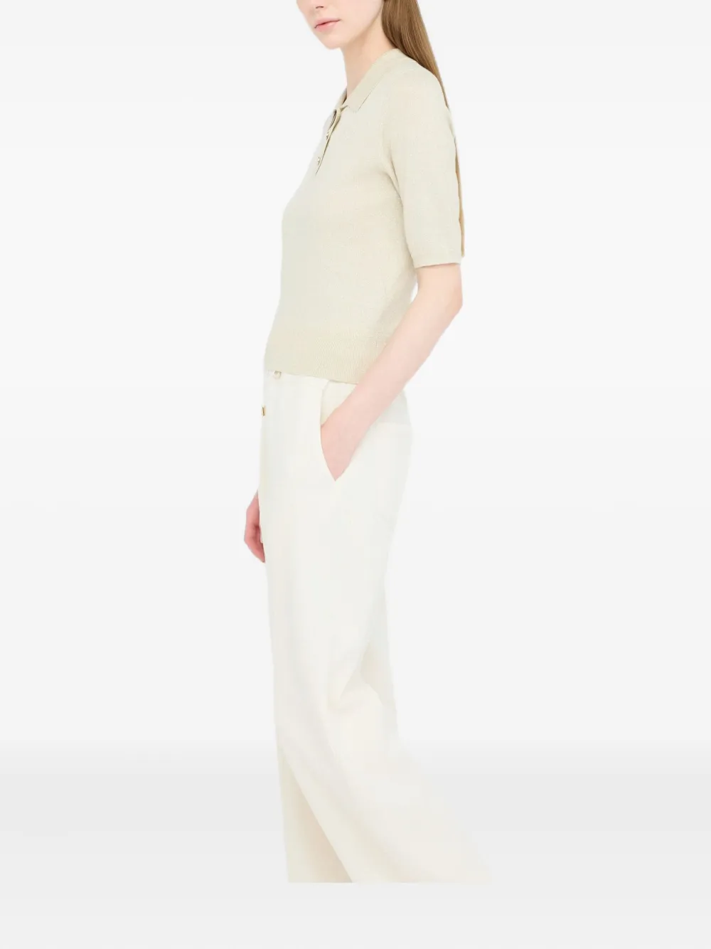 Liu •jo Lurex® Knit Polo-shirt In Neutral