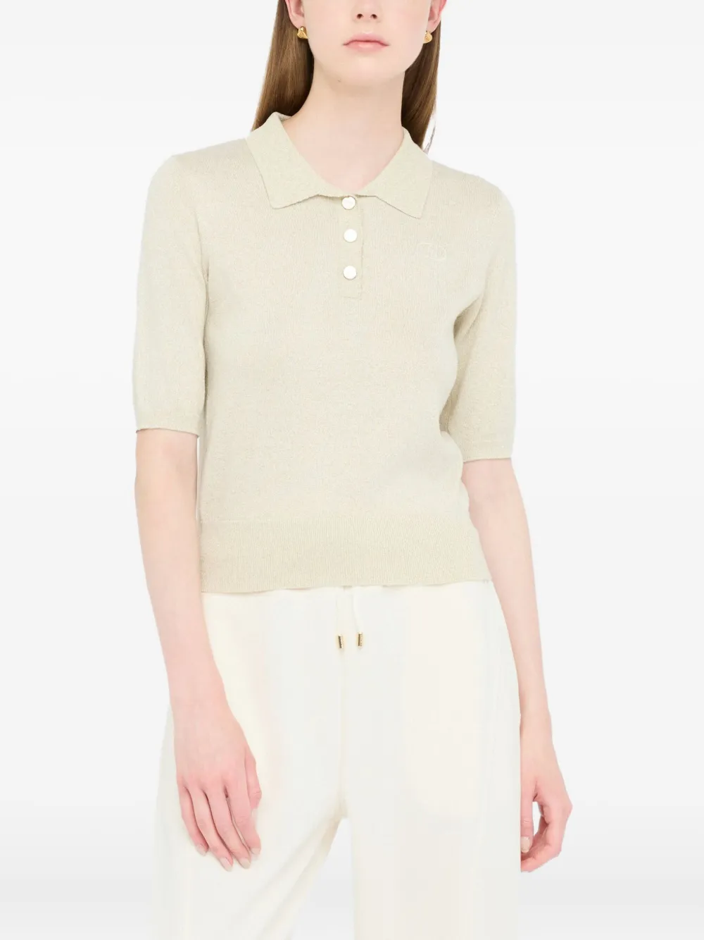 Liu •jo Lurex® Knit Polo-shirt In Neutral