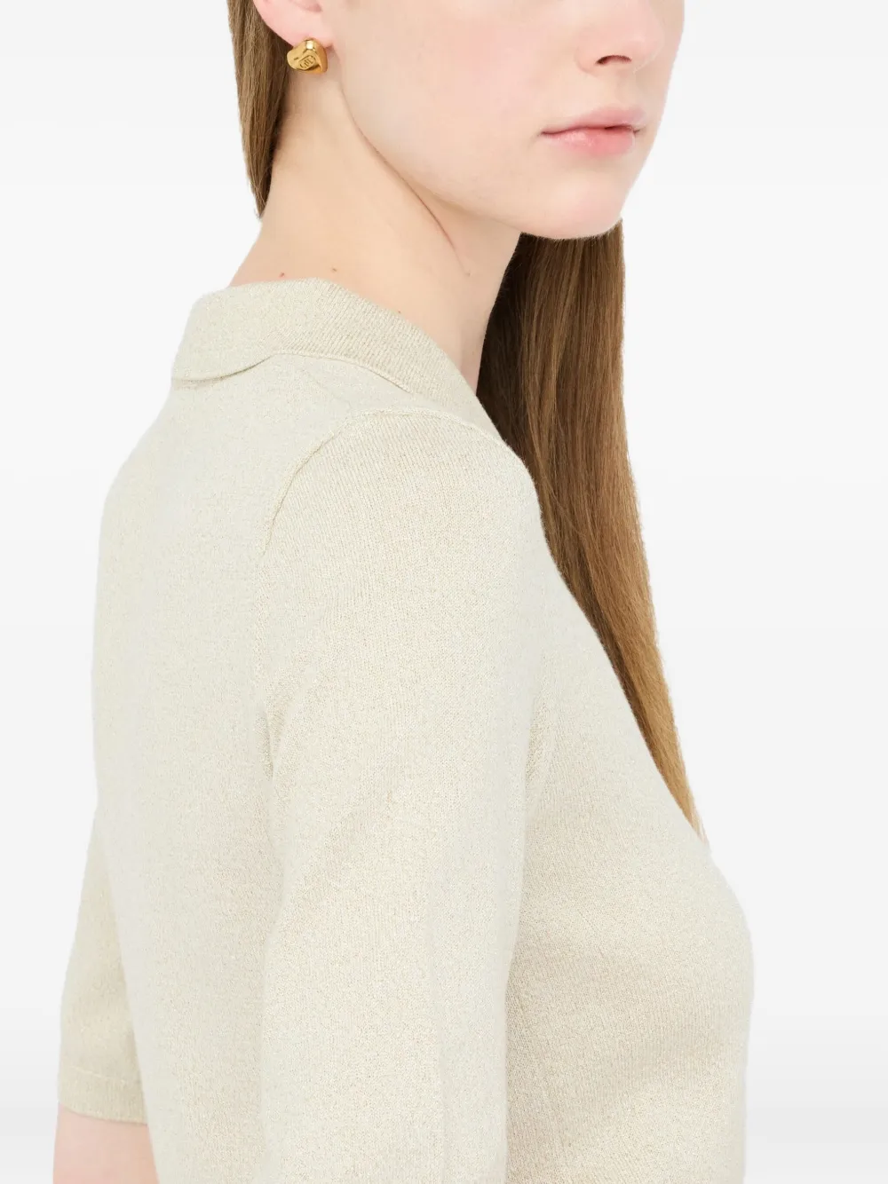 Liu •jo Lurex® Knit Polo-shirt In Neutral