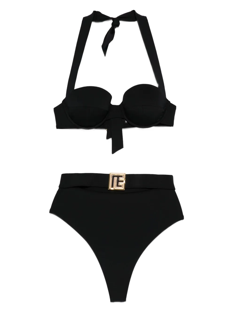 Balmain Halterneck Belted Bikini In Black