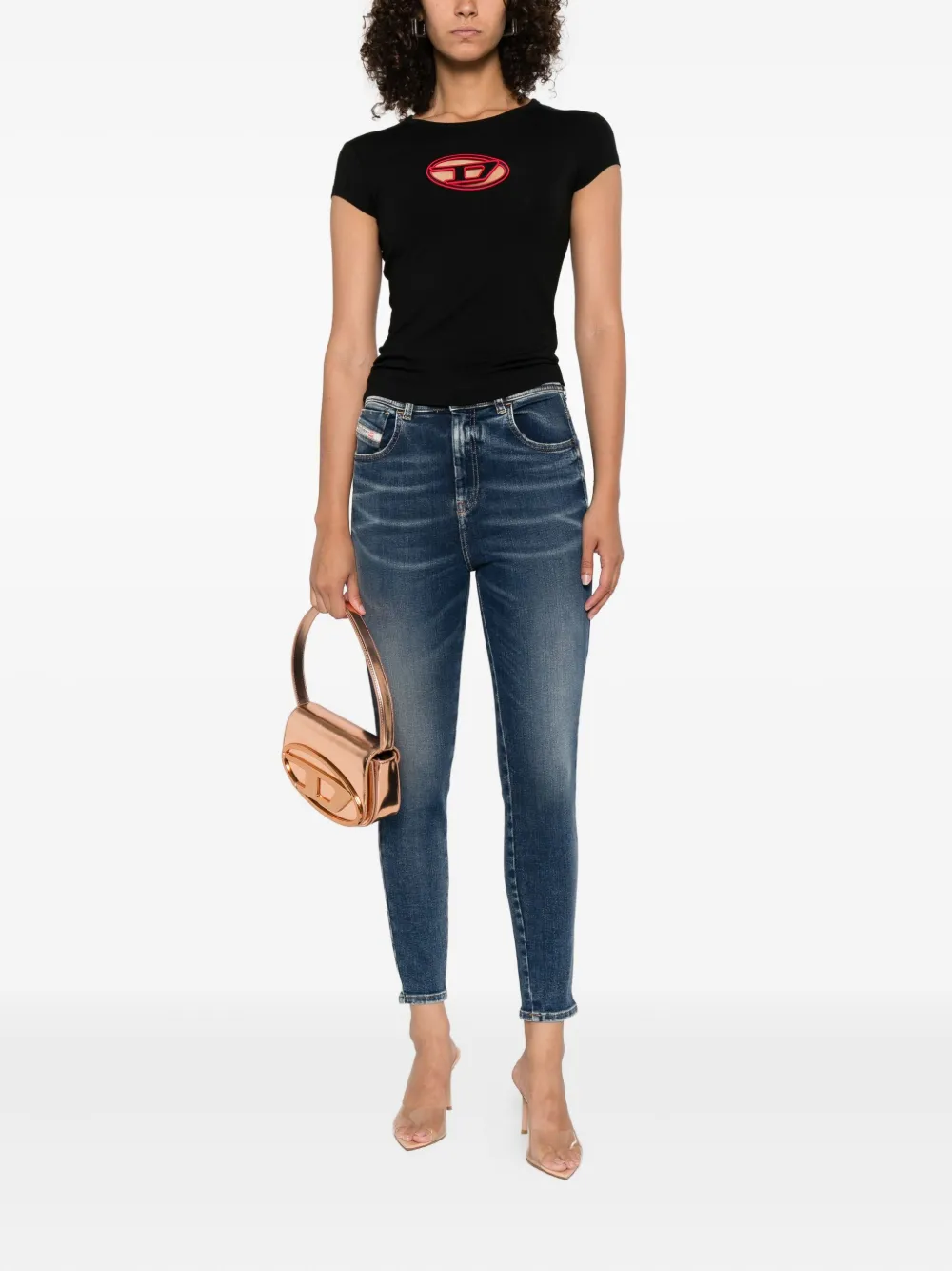 Diesel logo-embroidered short-sleeve top Zwart