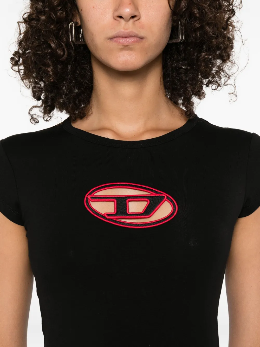 Diesel logo-embroidered short-sleeve top Zwart