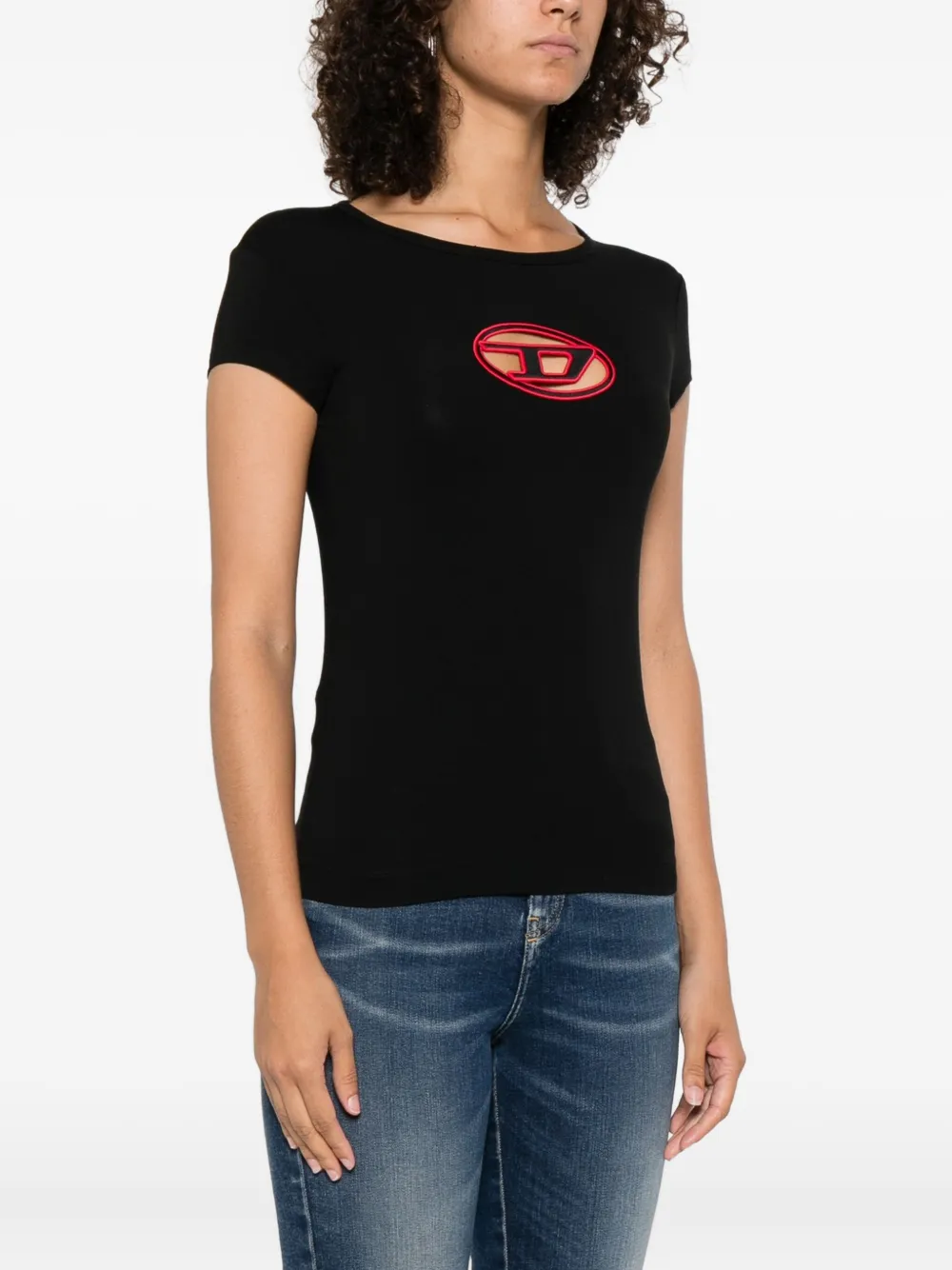 Diesel logo-embroidered short-sleeve top Zwart