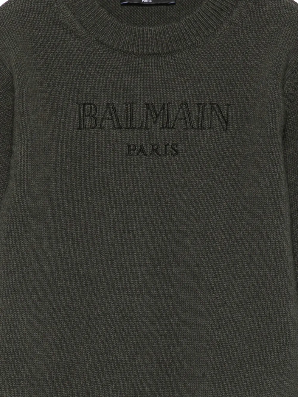 Balmain Kids embroidered-logo jumper Groen