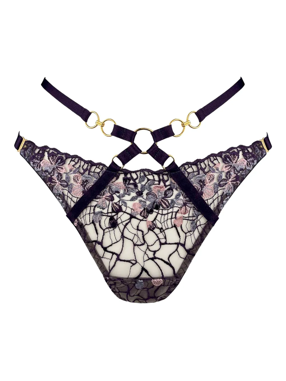 Bordelle Amela slip met borduurwerk en open rug Paars
