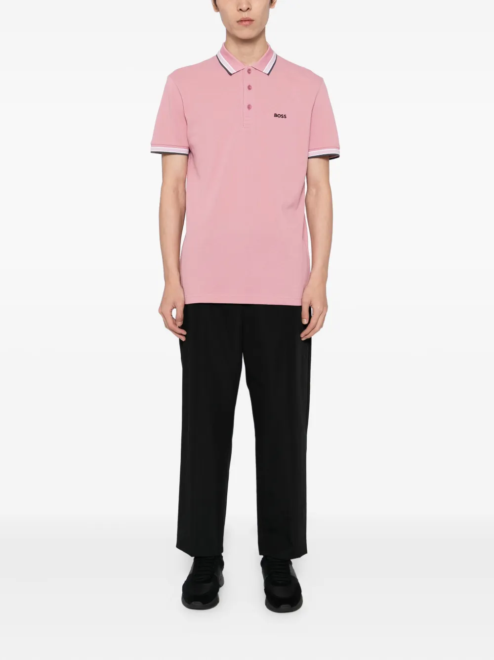 BOSS logo-embroidered polo shirt - Roze