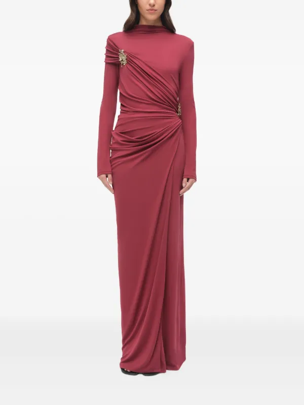 simkhai red dress Simkhai Izadora Draped Jewel-embellished Dress