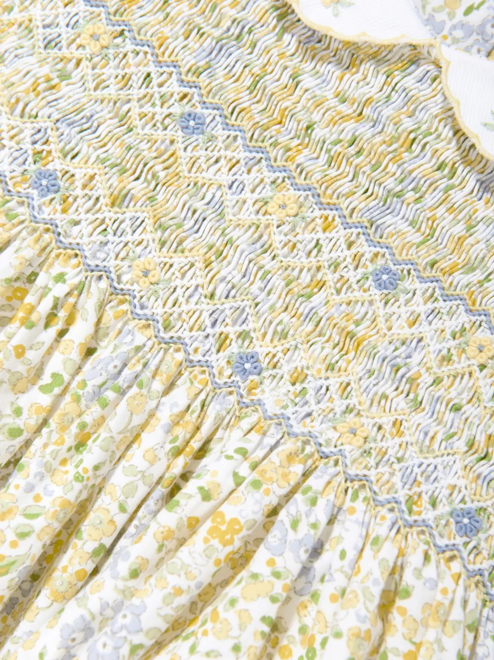 Sarah Louise Jurk met bloemenprint en gesmockt vlak Geel