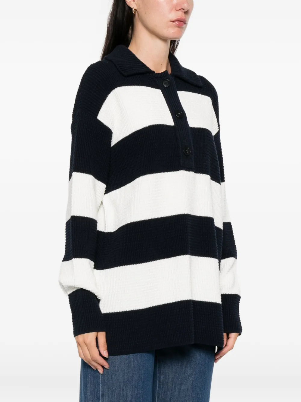 Closed striped knitted polo top Blauw
